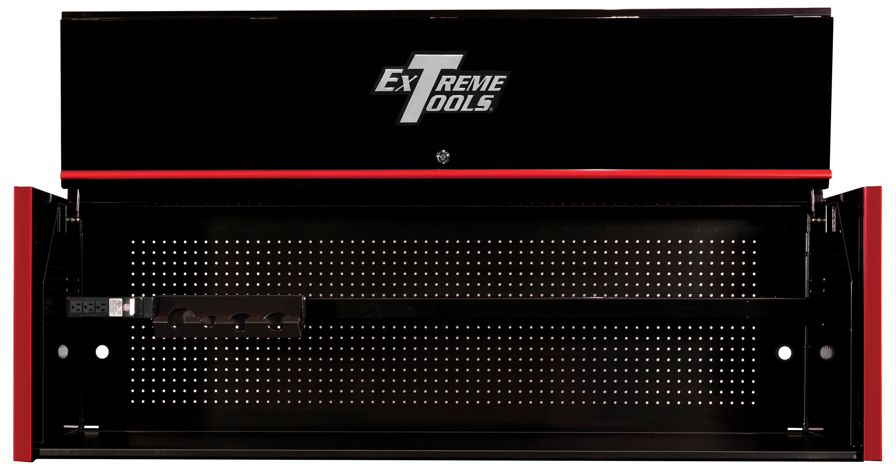 Caja de herramientas de acero Extreme Tools RX Series de 72 pulgadas de ancho x 22.5 pulgadas de alto x 25 pulgadas de profundidad (RECUBRIMIENTO EN POLVO NEGRO CON MANIJAS DE CAJÓN ANODIZADAS EN ROJO) RX722501HCBKRD