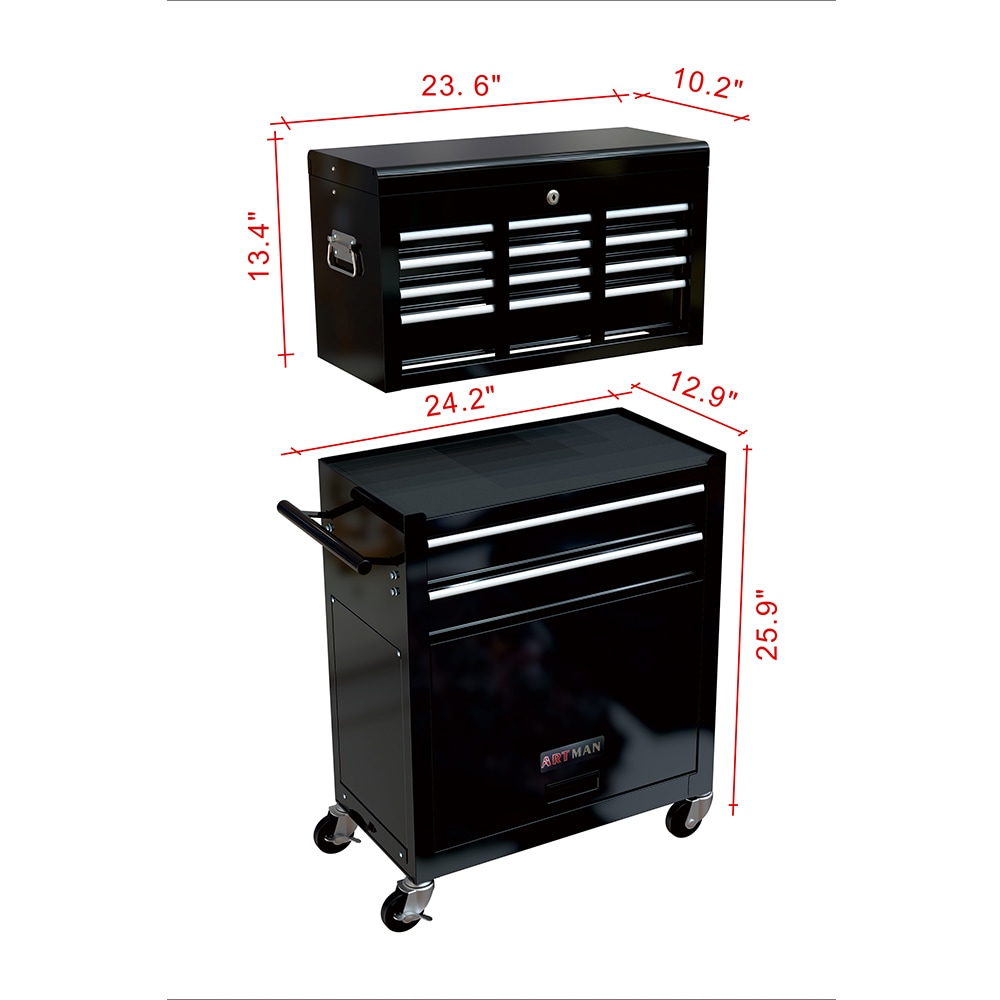 Cofre para herramientas Runesay Top de 13 pulgadas de ancho x 42.8 pulgadas de alto x 24.2 pulgadas de profundidad con 8 cajones de acero (negro) TOOBOX-07