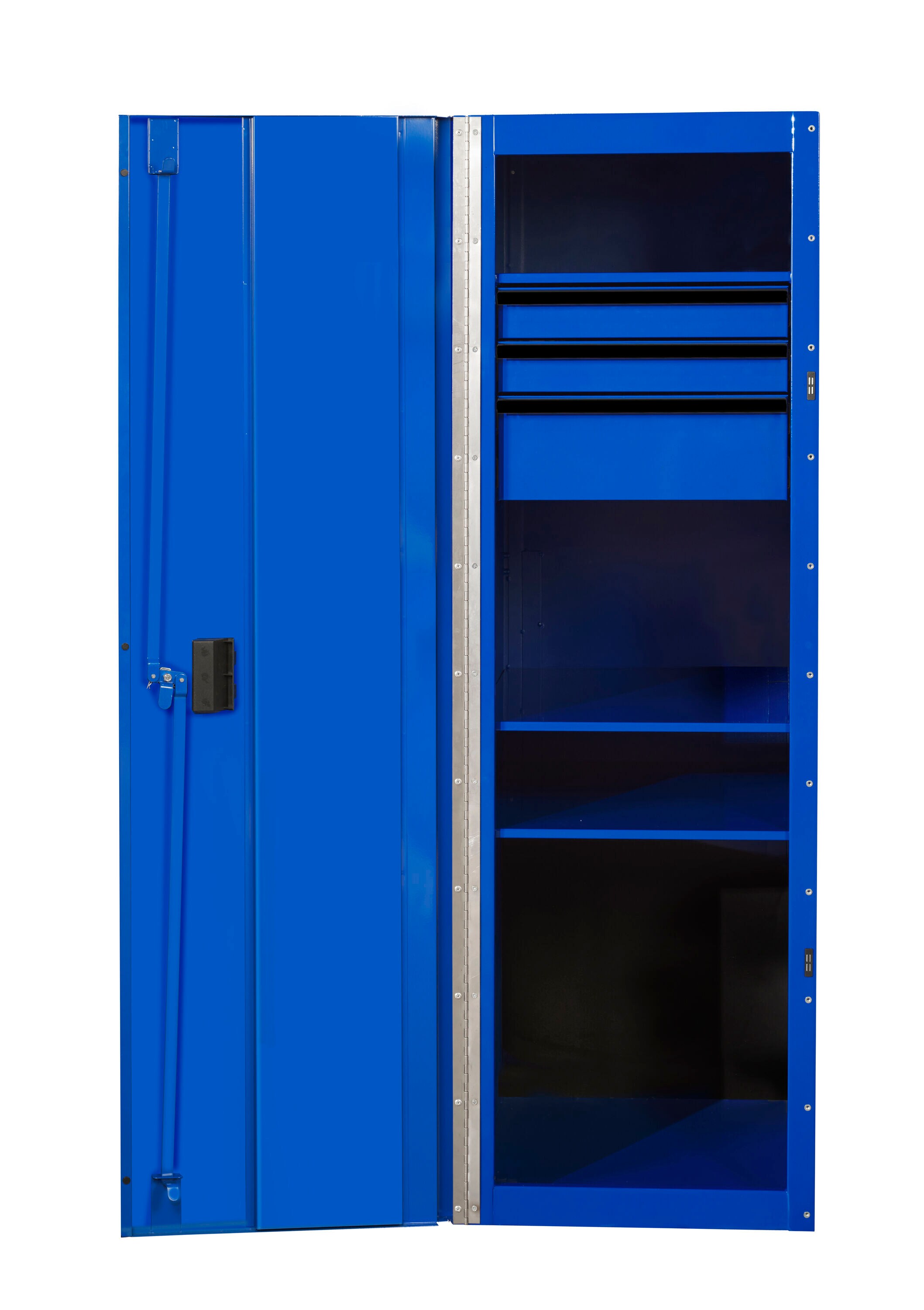 Caja de herramientas de acero de 3 cajones Extreme Tools RX SERIES 24 pulgadas de ancho x 61 pulgadas de alto x 30 pulgadas de profundidad (ACABADO EN POLVO AZUL con jaladeras de aluminio anodizado negro) RX243003SLBLBK