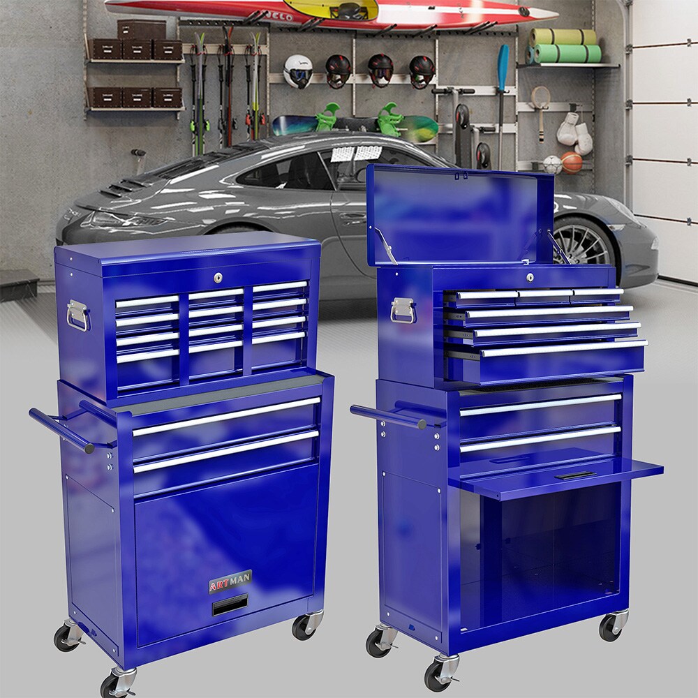 Gabinetes superiores para herramientas Runesay 13 pulgadas de ancho x 42.8 pulgadas de alto x 24.2 pulgadas de profundidad 8 cajones gabinete de herramientas de acero (azul) TOOBOX-05