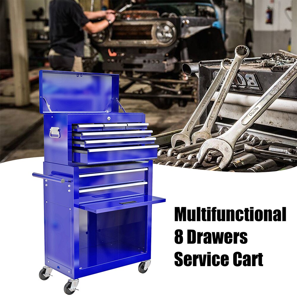 Gabinetes superiores para herramientas Runesay 13 pulgadas de ancho x 42.8 pulgadas de alto x 24.2 pulgadas de profundidad 8 cajones gabinete de herramientas de acero (azul) TOOBOX-05