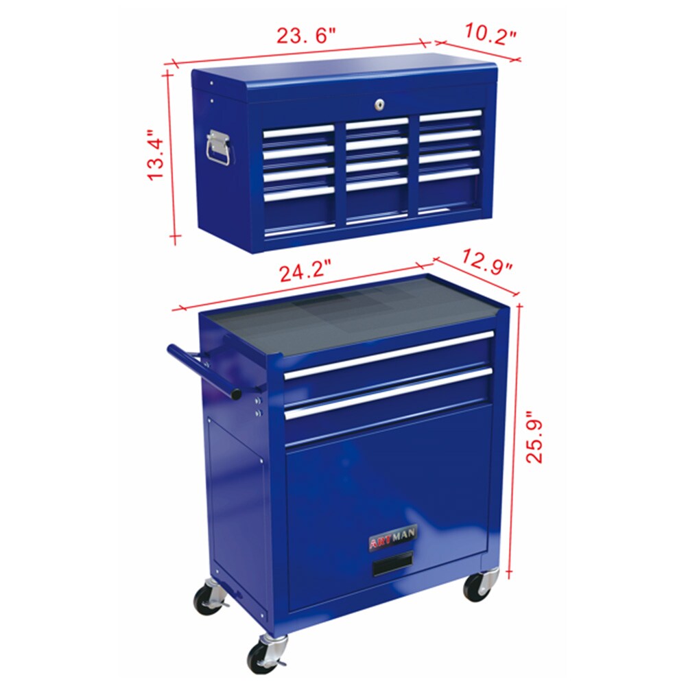 Gabinetes superiores para herramientas Runesay 13 pulgadas de ancho x 42.8 pulgadas de alto x 24.2 pulgadas de profundidad 8 cajones gabinete de herramientas de acero (azul) TOOBOX-05