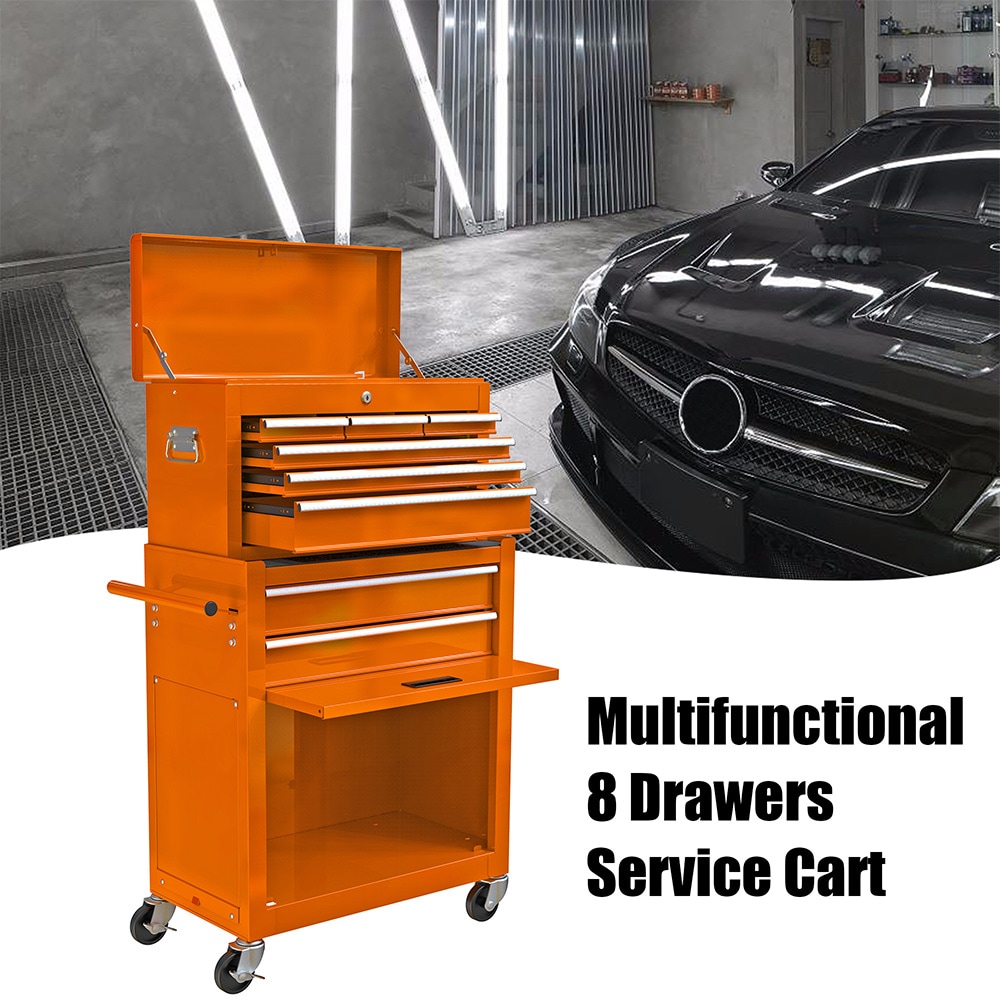 Gabinetes superiores para herramientas Runesay de 13 pulgadas de ancho x 42.8 pulgadas de alto x 24.2 pulgadas de profundidad con 8 cajones de acero (naranja) TOOBOX-08