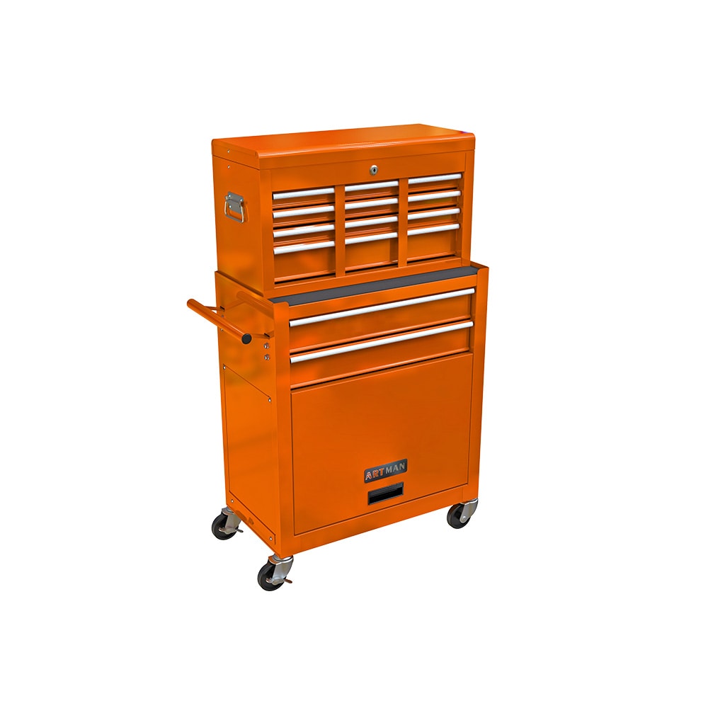 Gabinetes superiores para herramientas Runesay de 13 pulgadas de ancho x 42.8 pulgadas de alto x 24.2 pulgadas de profundidad con 8 cajones de acero (naranja) TOOBOX-08