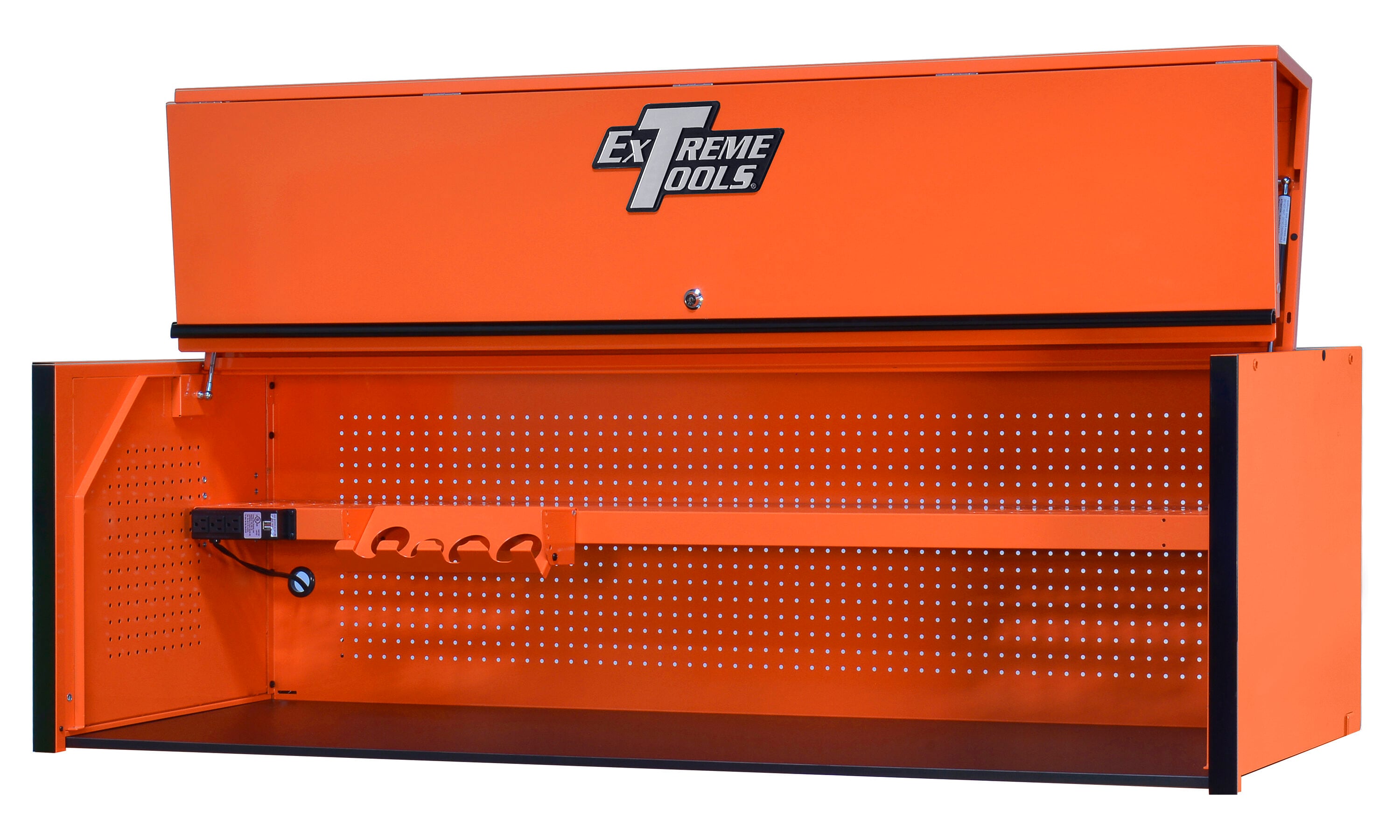 Cofre de herramientas de acero Extreme Tools RX Series 72 pulgadas de ancho x 22.5 pulgadas de alto x 25 pulgadas de profundidad (RECUBRIMIENTO DE POLVO NARANJA CON TIRADORES DE CAJÓN ANODIZADO NEGRO) RX722501HCORBK