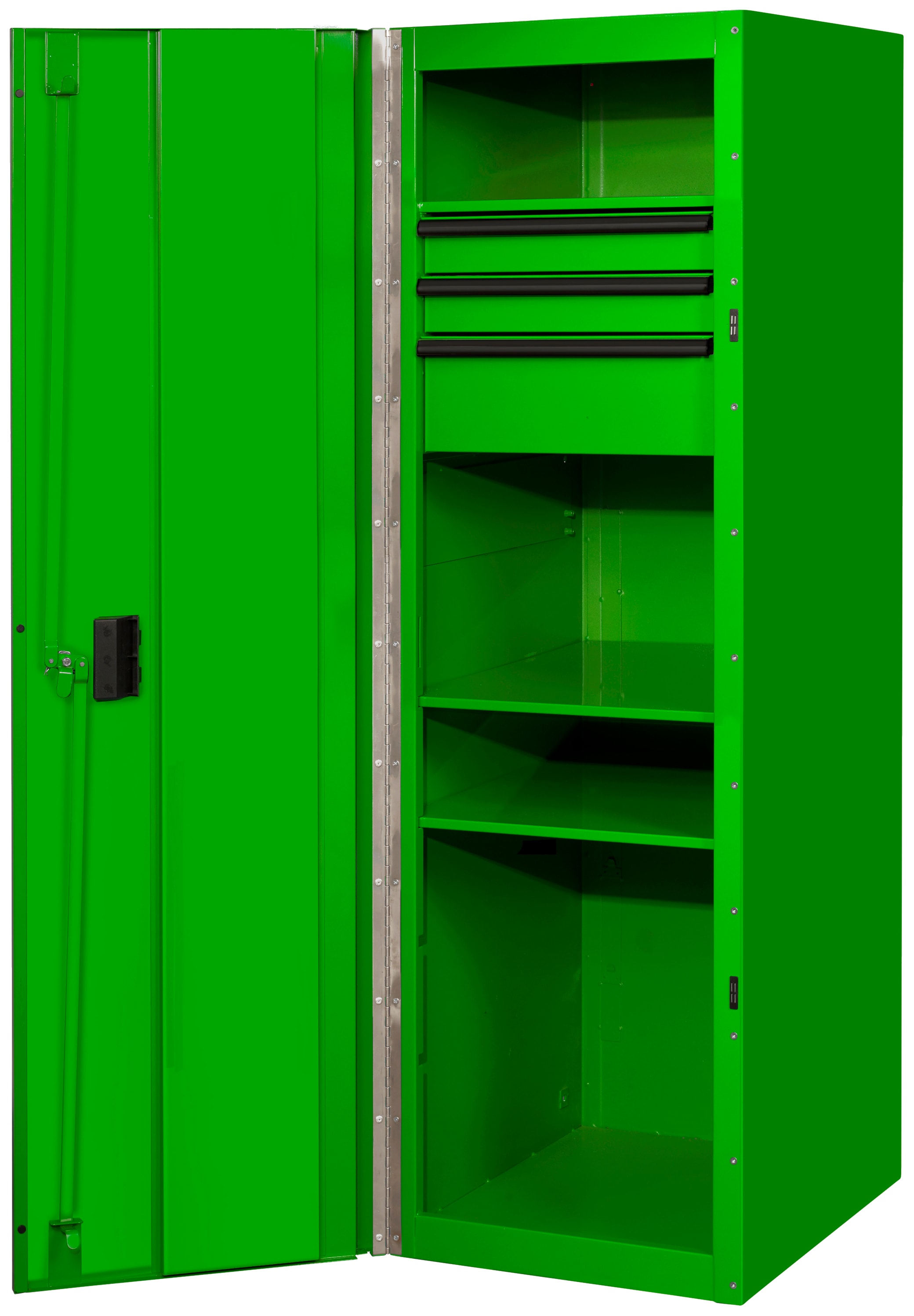 Caja de herramientas de acero de 3 cajones Extreme Tools RX SERIES de 24 pulgadas de ancho x 60.87 pulgadas de alto x 30 pulgadas de profundidad (RECUBRIMIENTO DE POLVO VERDE CON MANGOS DE CAJÓN ANODIZADOS EN NEGRO) RX243003SLGNBK