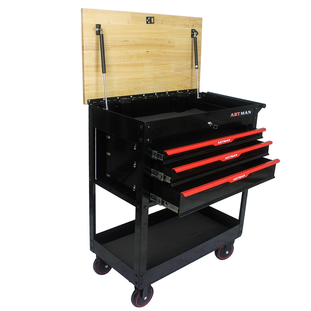 Cofre para herramientas de acero de 3 cajones Runesay Top, 17.51 pulgadas de ancho x 38.38 pulgadas de alto x 31.88 pulgadas de profundidad (negro) TOOBOX-04
