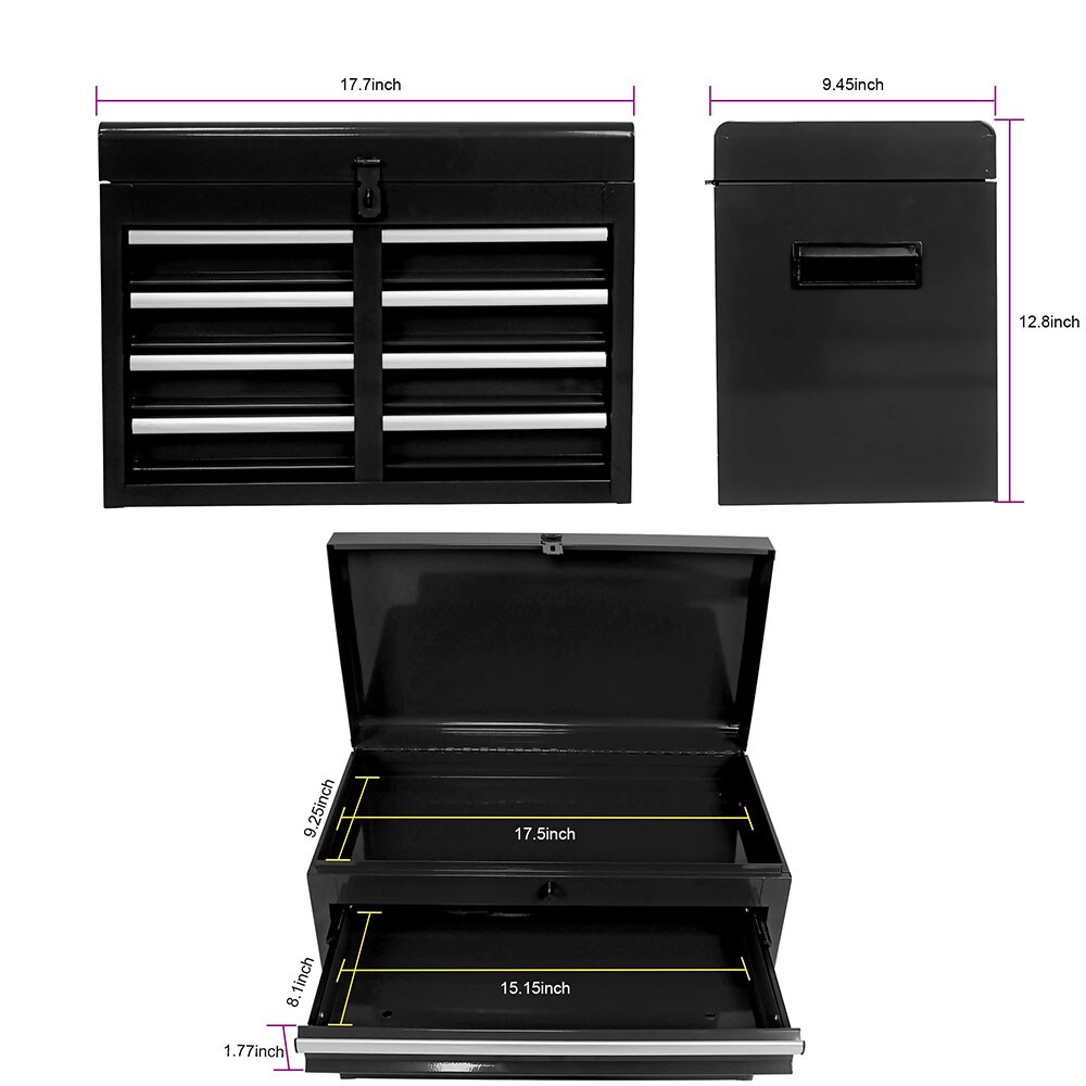 Gabinetes de herramientas superiores Runesay 11 pulgadas de ancho x 47.25 pulgadas de alto x 22.95 pulgadas de profundidad 5 cajones Gabinete de herramientas de acero (negro) TOOBOX-06