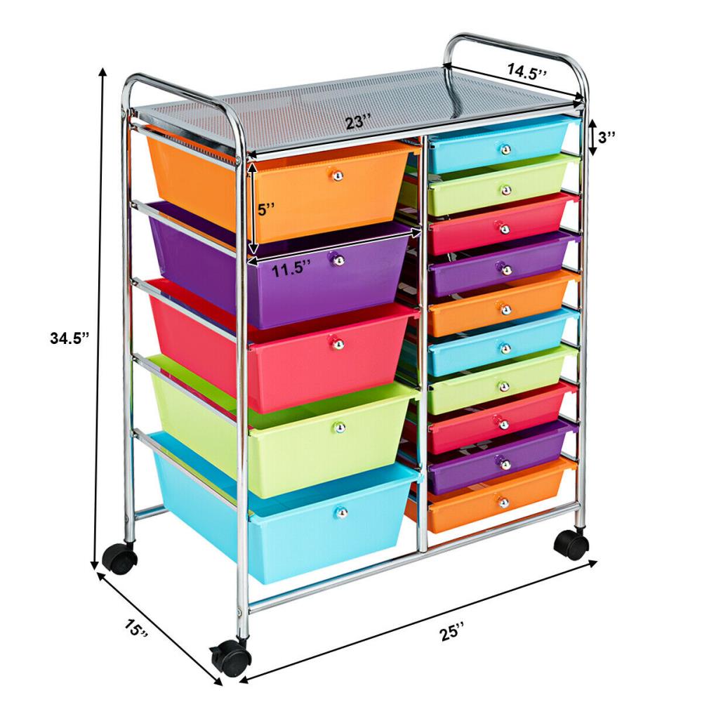 Carrito de utilidad Costway de 34.5 pulgadas con 15 cajones y capacidad de 33 lb GYM03916