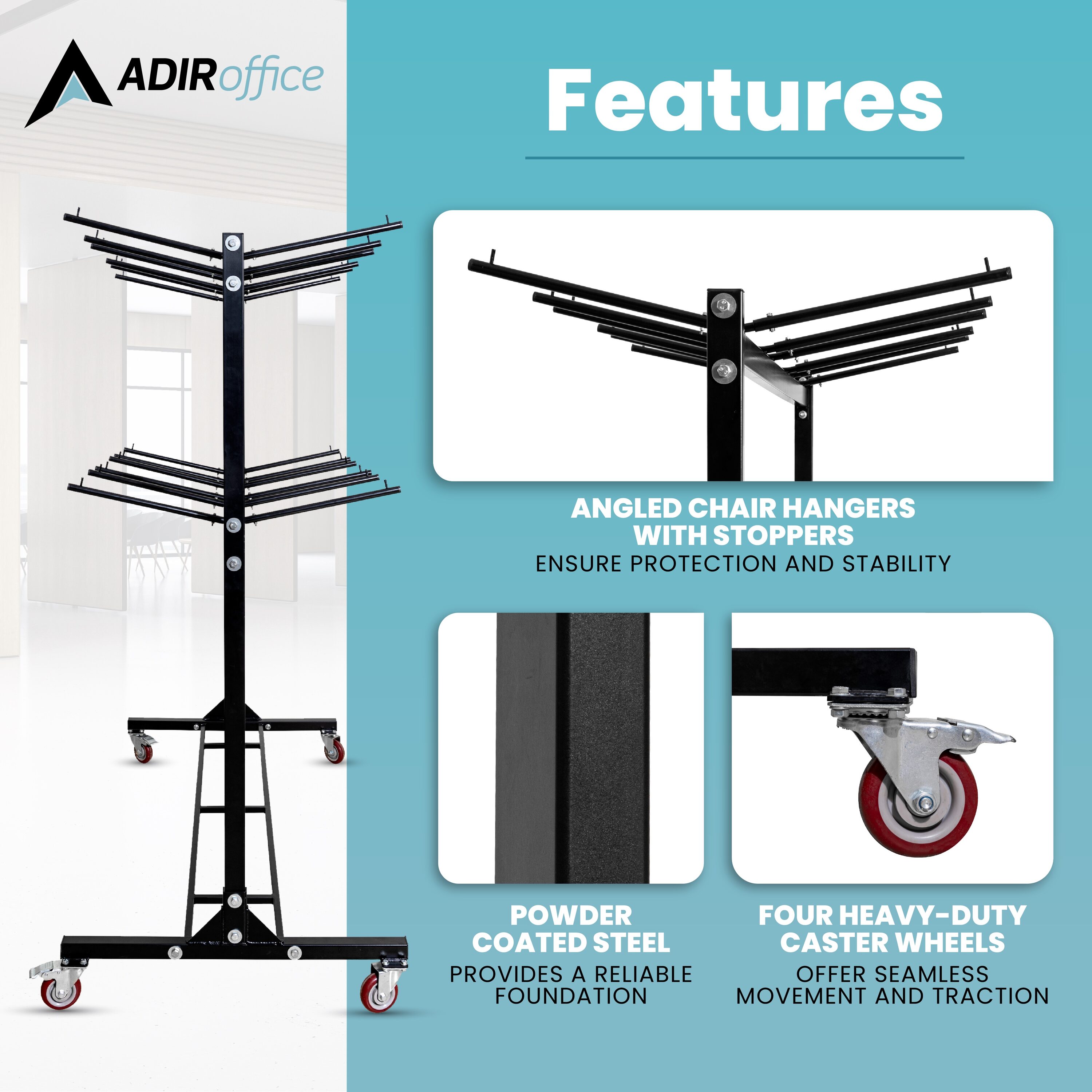 Carrito de utilidad AdirOffice con capacidad de 600 lb y silla de 68.5 pulgadas