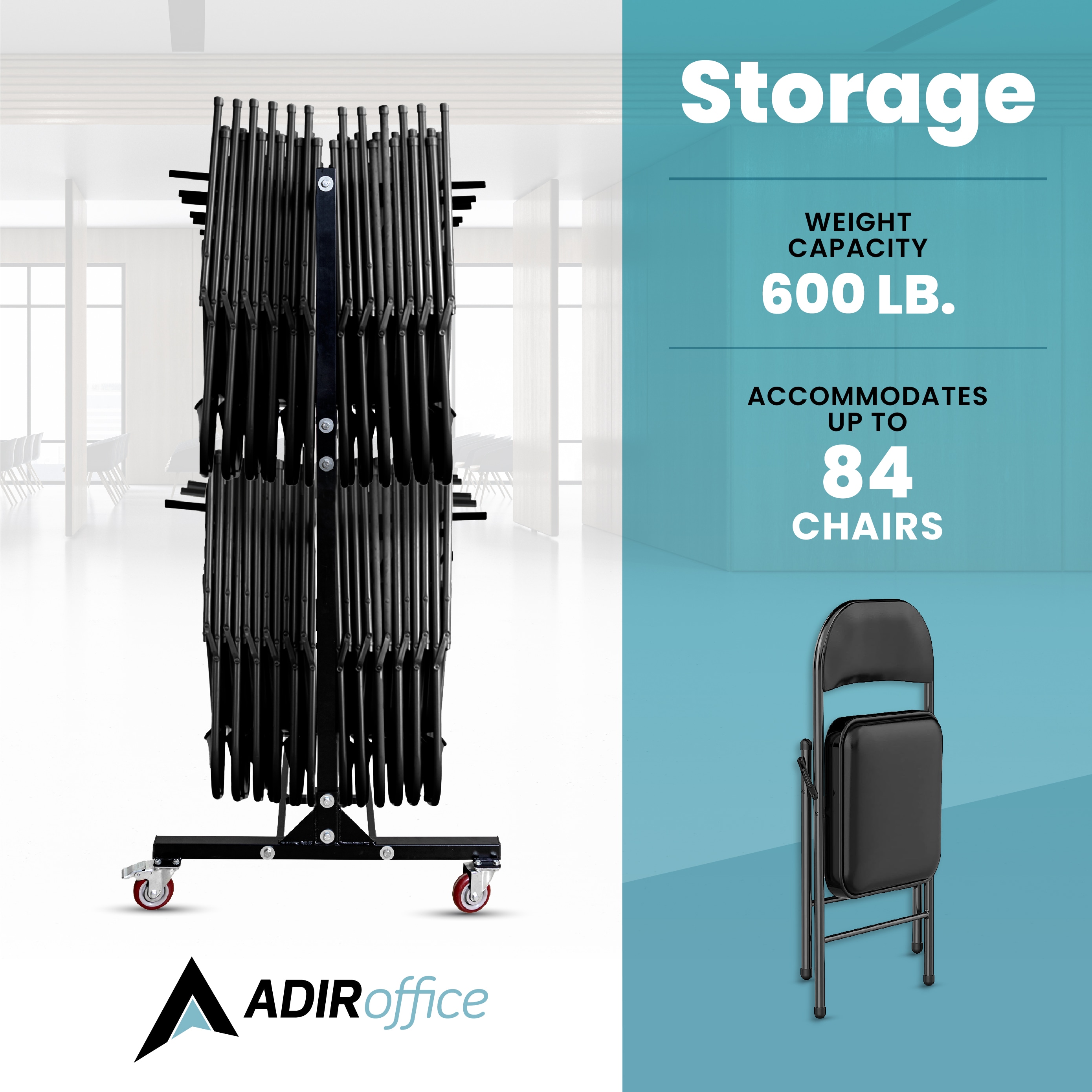 Carrito de utilidad AdirOffice con capacidad de 600 lb y silla de 68.5 pulgadas