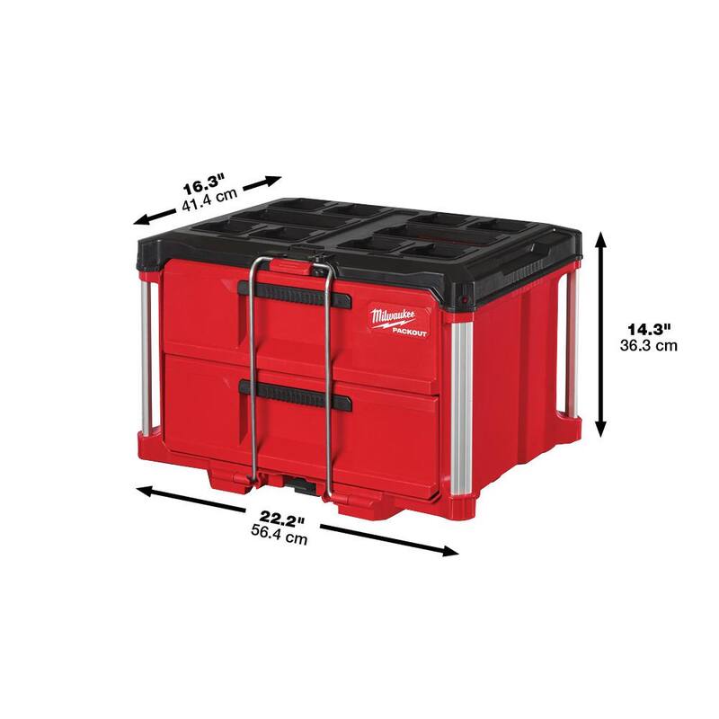 Juego de herramientas para mecánicos Milwaukee de 1/2 pulg. de accionamiento SAE/Métrico (47 piezas) con caja de herramientas de 2 cajones PACKOUT - 48-22-9010-48-22-8442.