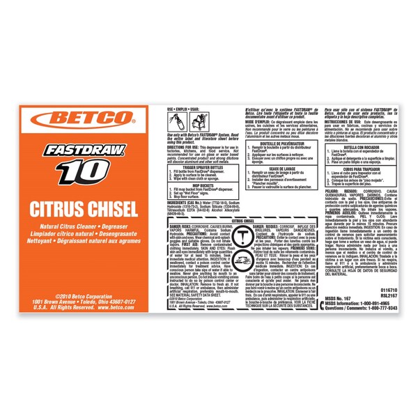 Betco Limpiadores y Detergentes, Botella, Cítrico, 4 PK - 1674700