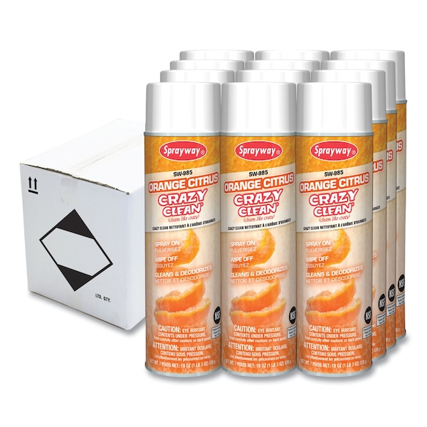Sprayway Orange Citrus Crazy Clean, Aromatizante de Naranja, Aerosol de 19 oz, Paquete de 12 - SW985