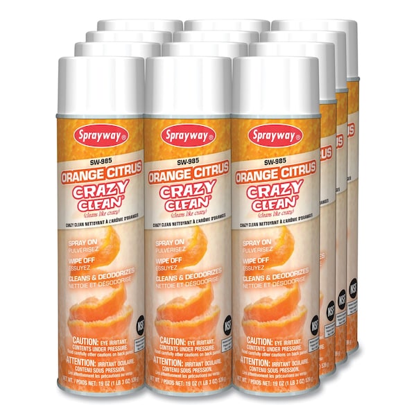 Sprayway Orange Citrus Crazy Clean, Aromatizante de Naranja, Aerosol de 19 oz, Paquete de 12 - SW985