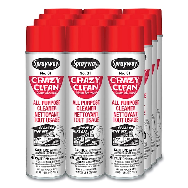 Limpiador multiusos en aerosol con aroma floral, Sprayway Crazy Clean, 19 oz, paquete de 12 - SW031