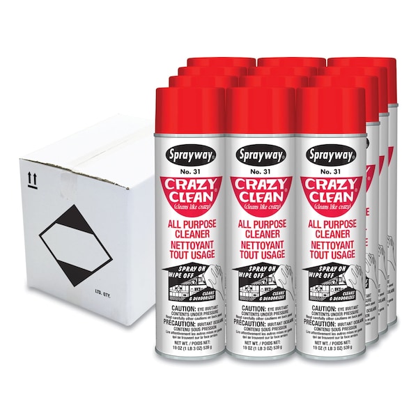 Limpiador multiusos en aerosol con aroma floral, Sprayway Crazy Clean, 19 oz, paquete de 12 - SW031