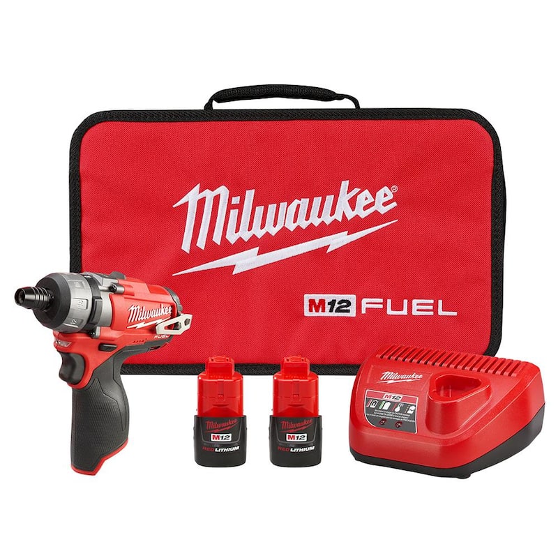 Milwaukee M12 FUEL 12V Kit de atornillador inalámbrico sin escobillas de 1/4 de pulgada con baterías de 2.0h y estuche - 2402-22