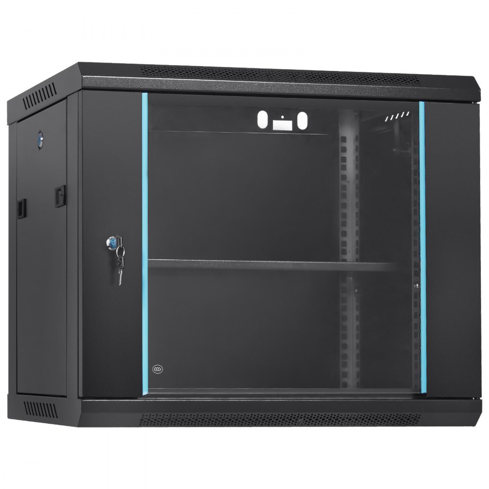 VEVOR 9U Wall Mount Network Server Cabinet, 15.5'' Deep, Server Rack Cabinet Enclosure, 200 lbs Max. Ground-mounted Load Capacity, with Locking Glass Door Side Panels, for IT Equipment, A/V Devices - WLJJGHBL9U1552RC3V0