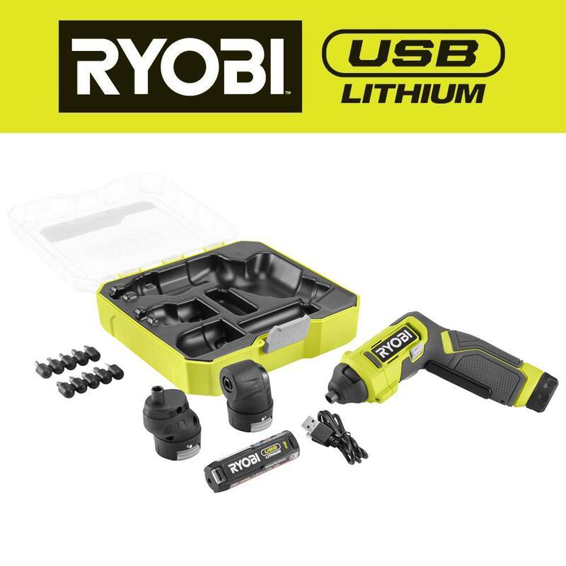 Kit de destornillador multi-cabeza RYOBI USB de litio con batería de 2 Ah y cable de carga - FVD51K
