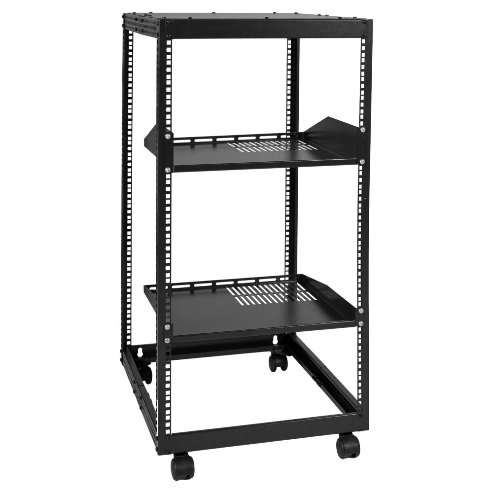 VEVOR 20U Open Frame Server Rack, 15''-40'' Adjustable Depth, Free Standing or Wall Mount Network Server Rack, 4 Post AV Rack with Casters, Holds All Your Networking IT Equipment AV Gear Router Modem - KFSJJH20U2340PHVWV0