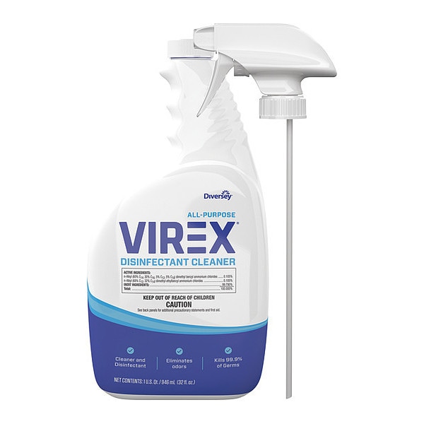 Diversey Todo Uso, Limpiador desinfectante Virex, Botella con gatillo de 32 oz, paquete de 4 - CBD540540