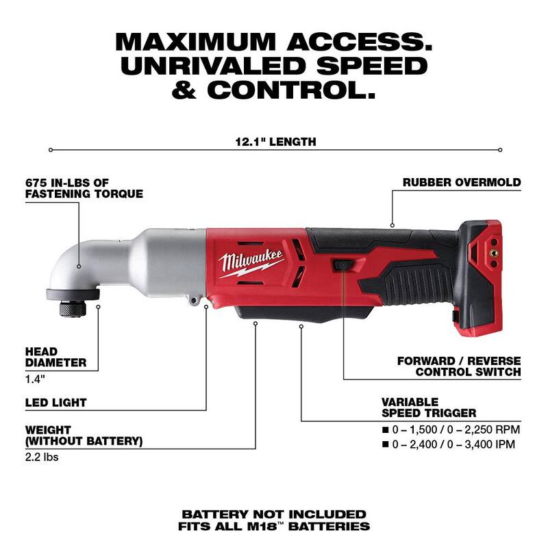 Milwaukee M18 18V Lithium-Ion Inalámbrico de 1/4 de pulgada con Ángulo Recto de Impacto de Dos Velocidades (Sólo la Herramienta) - 2667-20