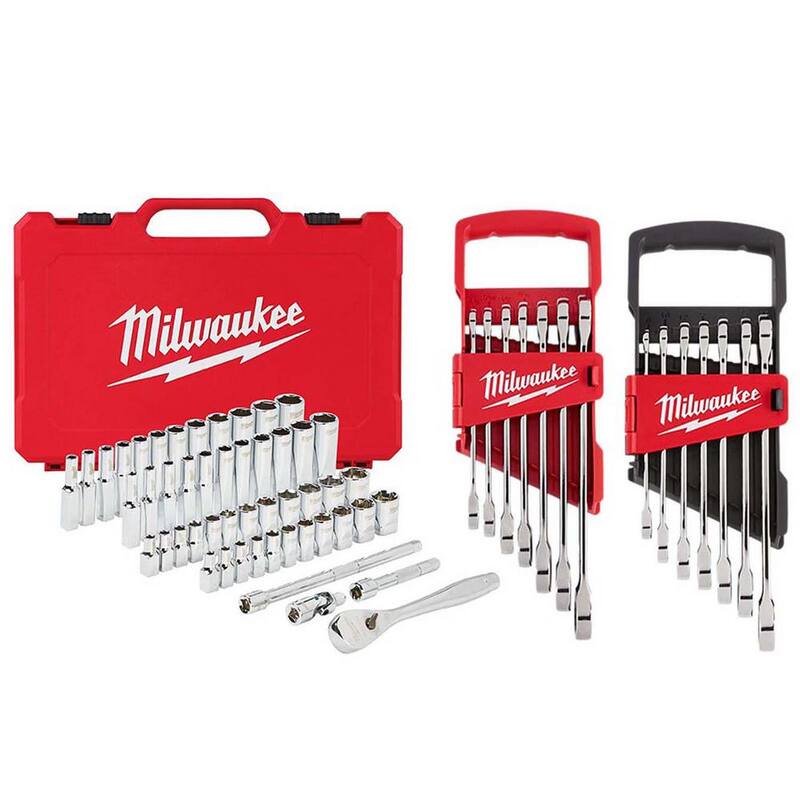 Juego de herramientas para mecánicos con trinquete/entrada SAE/Métrica de 1/4 de pulgada y llaves combinadas (64 piezas) - 48-22-9004-48-22-9406-48-22-9506 de Milwaukee