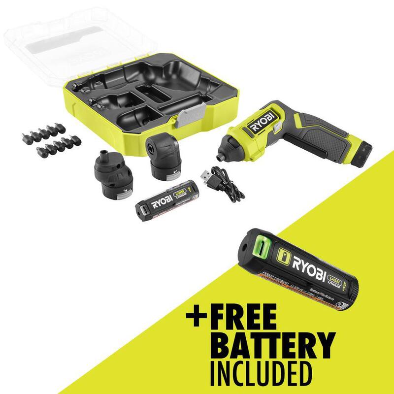 Juego de destornillador de cabeza múltiple con batería de 2 Ah, cable de carga y batería recargable RYOBI USB Lithium 2.0 Ah GRATIS - FVD51K-FVB02