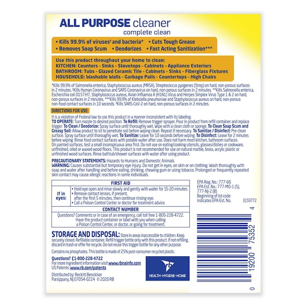 Limpiadores y Detergentes Lysol, Botella rociadora, 32 oz, Lemon Breeze® - 19200-75352