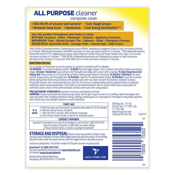 Limpiadores y Detergentes Lysol, Botella rociadora, 32 oz, Lemon Breeze® - 19200-75352