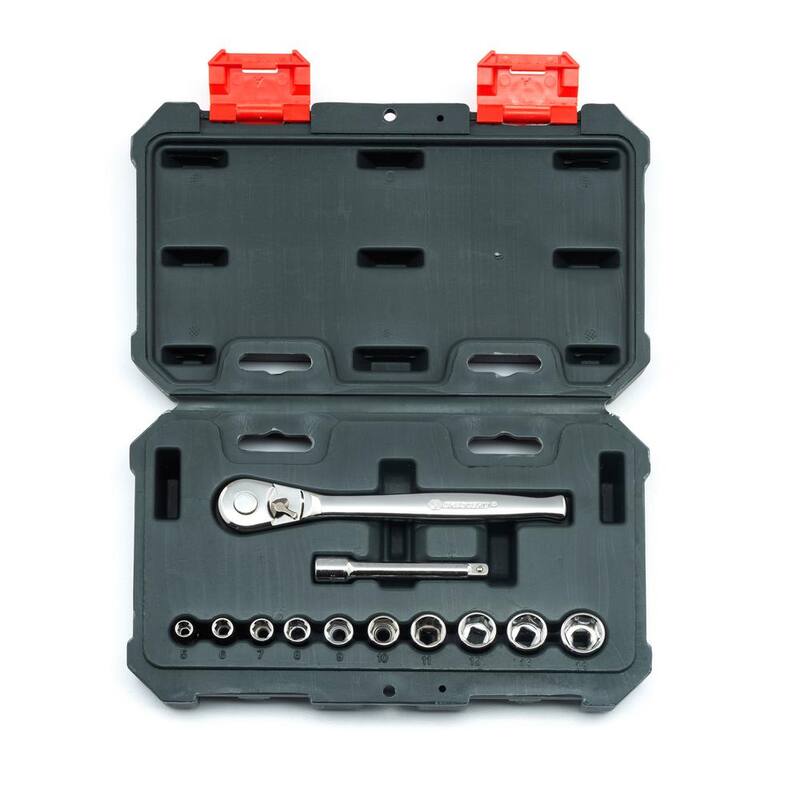 Juego de llaves de trinquete y dados métricos de 1/4 de pulgada con estuche de almacenamiento (12 piezas) - CSWS14MM12