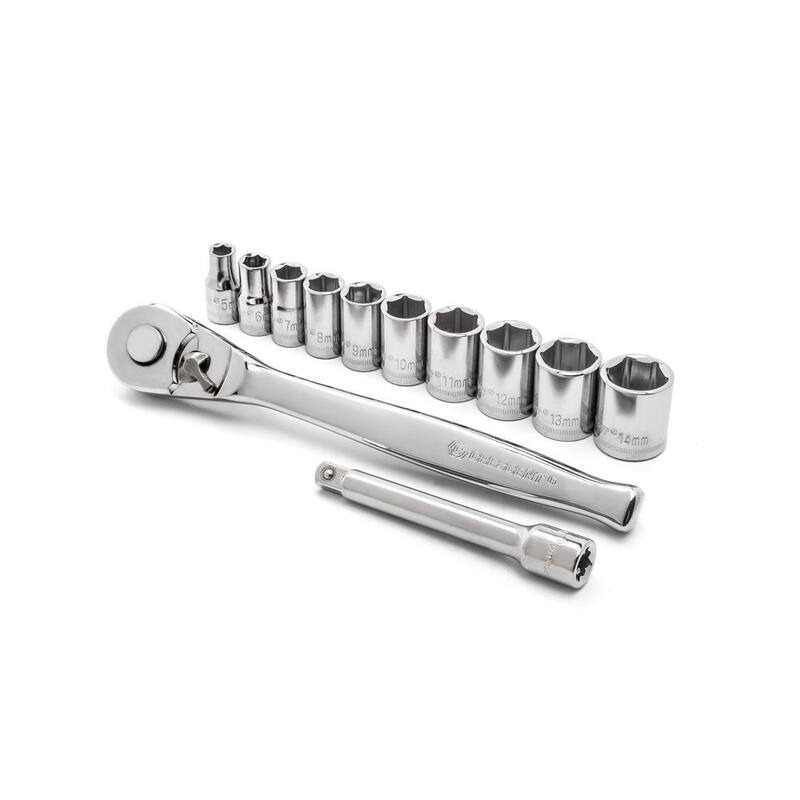 Juego de llaves de trinquete y dados métricos de 1/4 de pulgada con estuche de almacenamiento (12 piezas) - CSWS14MM12