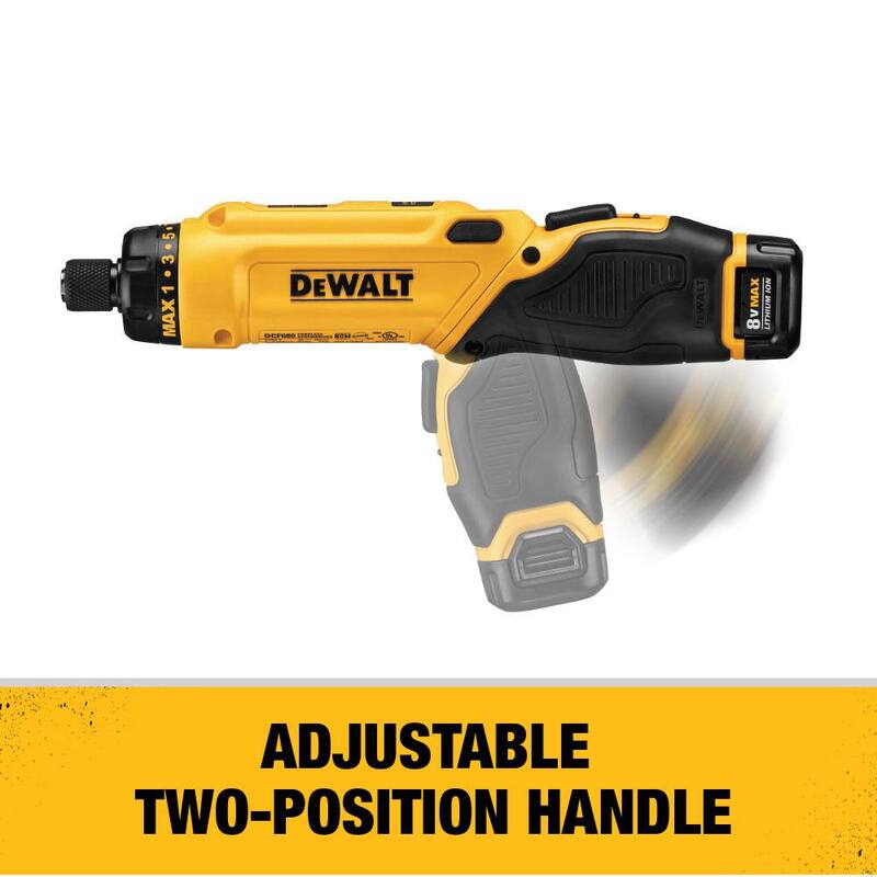 Destornillador inalámbrico giratorio DEWALT 8V MAX con mango ajustable, (1) batería de 1.0Ah, cargador y bolsa - DCF680N1