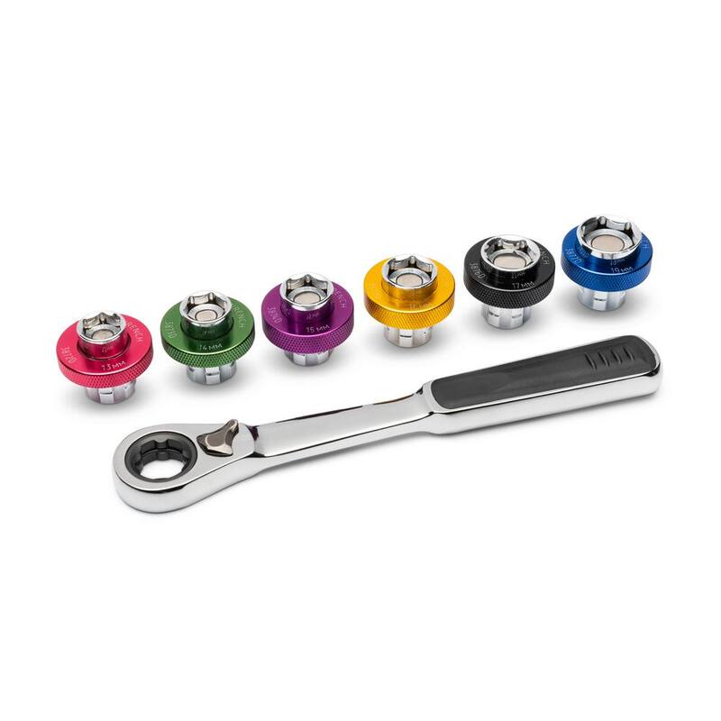 Juego de llave de trinquete y dado magnético métrico de 6 puntos para tapón de drenaje de aceite de 3/8 pulgadas de GEARWRENCH (7 piezas) - 3870D