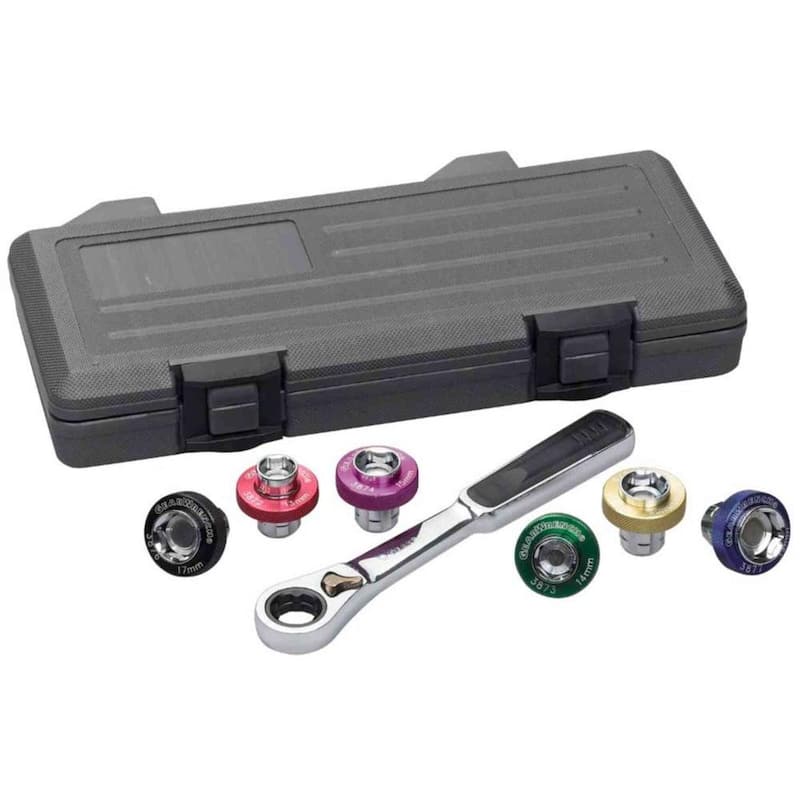 Juego de llave de trinquete y dado magnético métrico de 6 puntos para tapón de drenaje de aceite de 3/8 pulgadas de GEARWRENCH (7 piezas) - 3870D