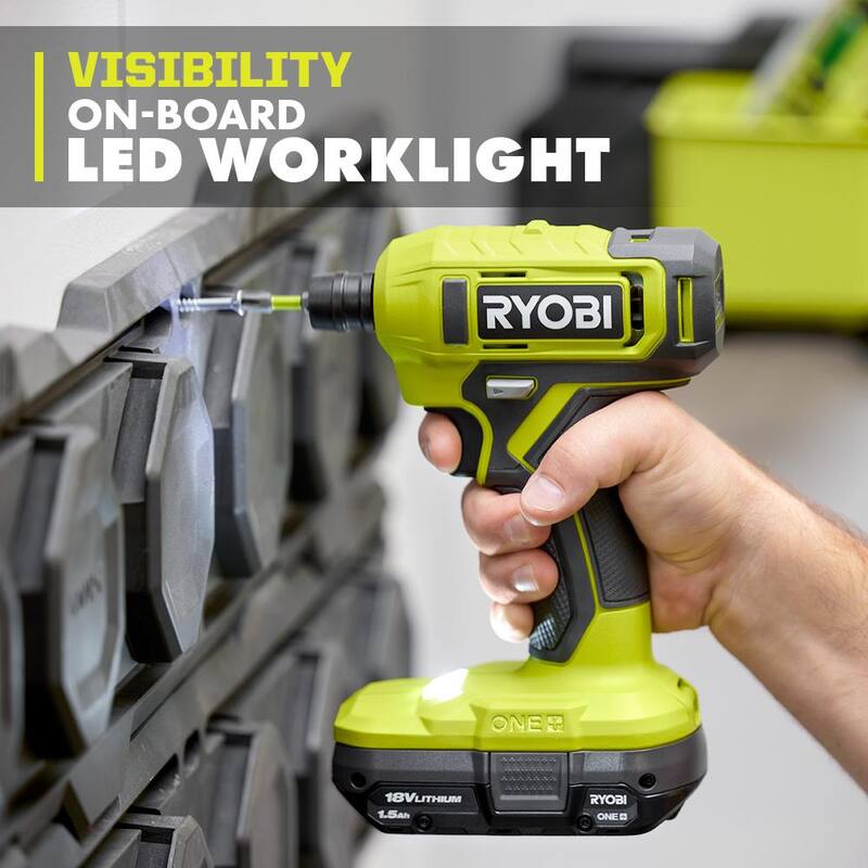 RYOBI ONE+ 18V Destornillador inalámbrico de 1/4 de pulgada con kit de batería de 1.5 Ah y cargador - PCL212K1