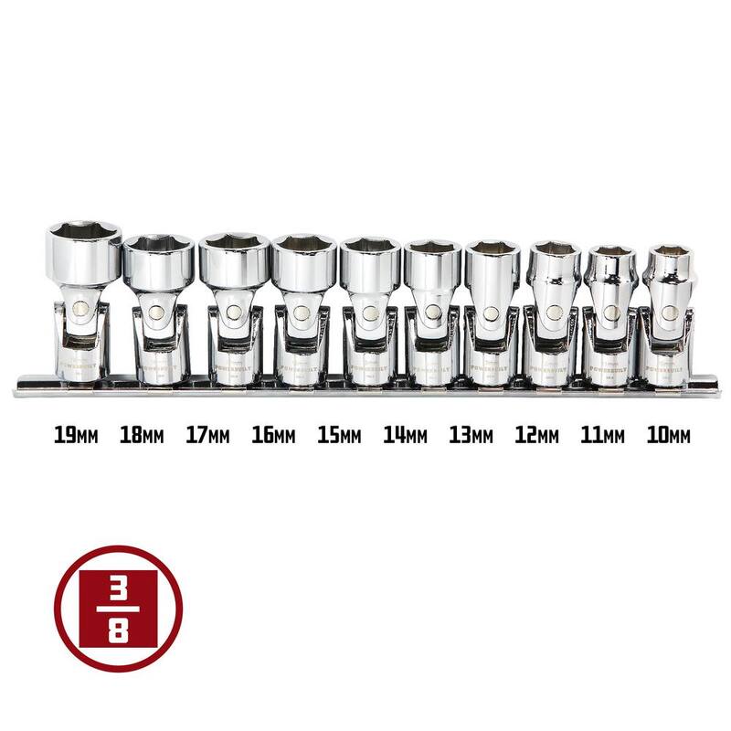 Juego de dados universales métricos de 6 puntos de 3/8 pulgadas, 10 piezas Powerbuilt - 641715