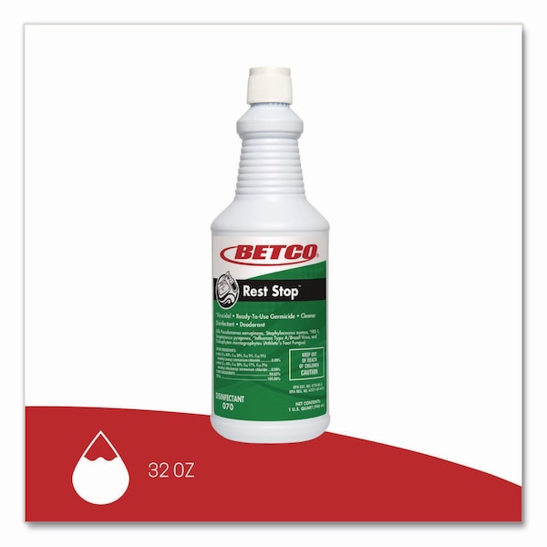 Limpiador para inodoros y baños Rest Stop sin ácido de Betco, aroma fresco a floral, botella de 32 oz, paquete de 12 - 0701200
