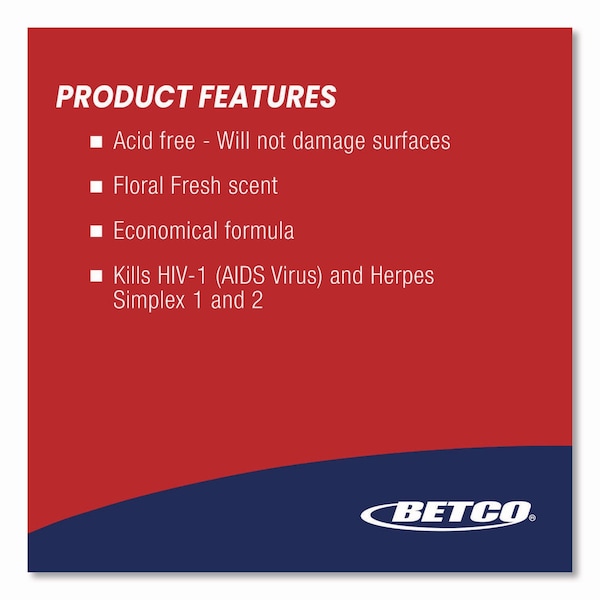 Limpiador para inodoros y baños Rest Stop sin ácido de Betco, aroma fresco a floral, botella de 32 oz, paquete de 12 - 0701200