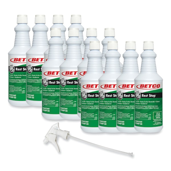 Limpiador para inodoros y baños Rest Stop sin ácido de Betco, aroma fresco a floral, botella de 32 oz, paquete de 12 - 0701200
