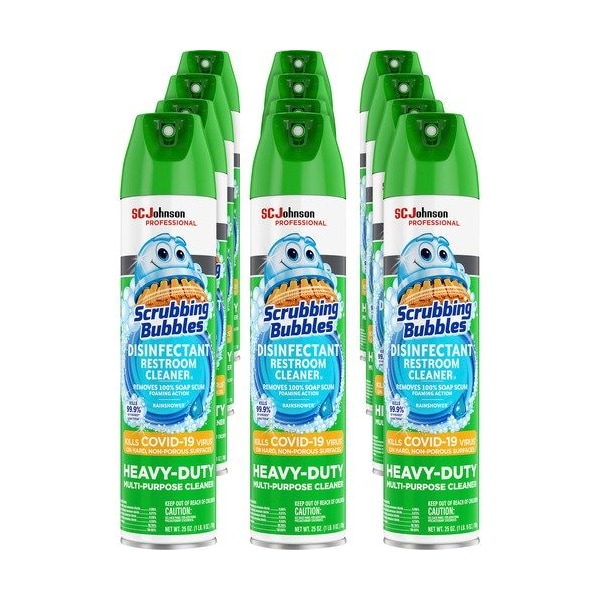 Limpiador desinfectante para baños Sc Johnson Rainshower, 25 oz, blanco, 12 unidades - SJN313358CT