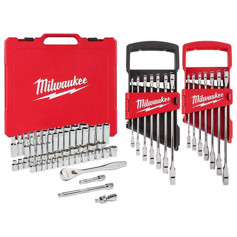 Conjunto de herramientas mecánicas Milwaukee de 70 piezas con llave combinada de trinquete SAE/métrica (48-22-9008-48-22-9506-48-22-9406)
