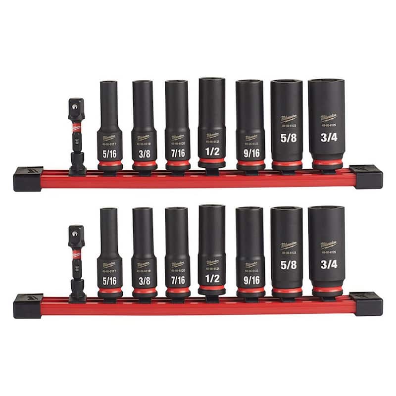 Juego de llaves de vaso profundas calificadas para impacto SAE de 3/8 pulg. Milwaukee SHOCKWAVE (16 piezas) - 49-66-7024-49-66-7024