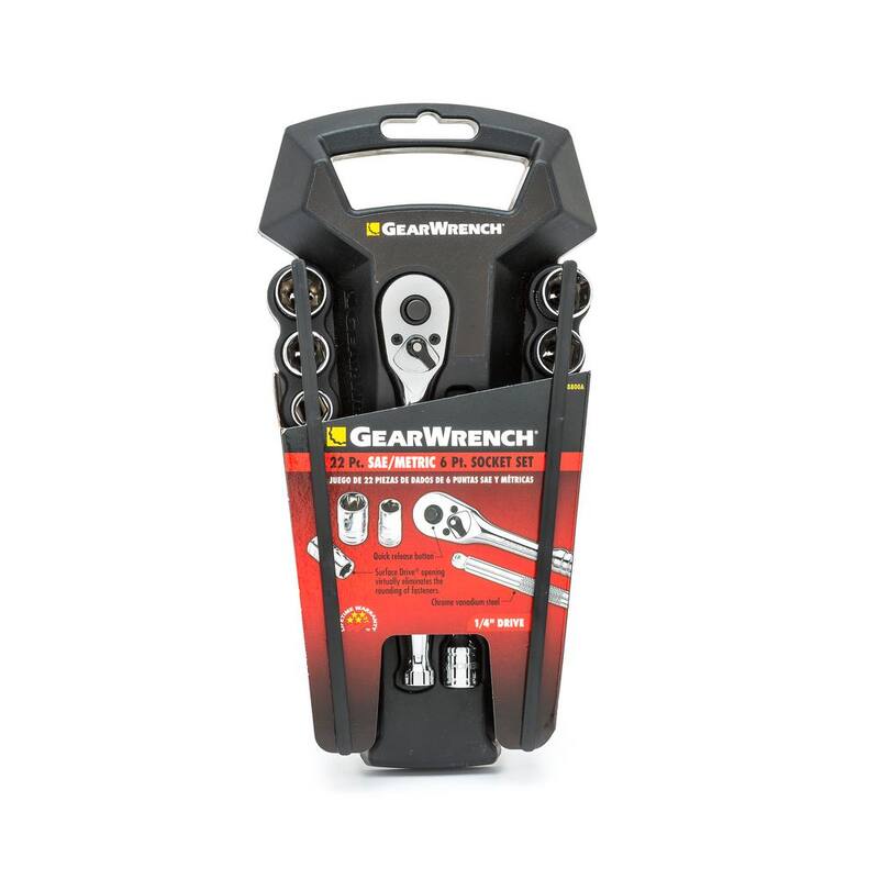 GEARWRENCH Juego de herramientas para mecánicos de trinquete y dados de 1/4 pulgadas, 6 puntos, estándar/métrico (22 piezas) - 8800A