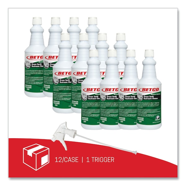 Limpiador para baños Betco Green Earth RTU, aroma a menta fresca, botella de 32 oz, paquete de 12 unidades - 3091200