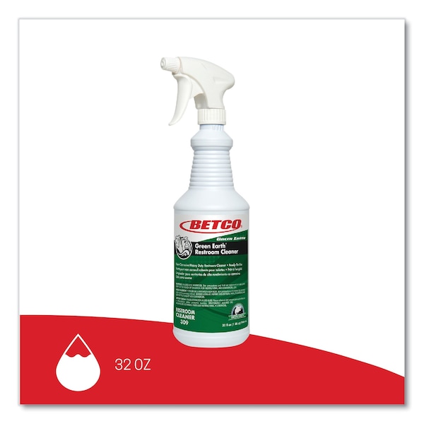 Limpiador para baños Betco Green Earth RTU, aroma a menta fresca, botella de 32 oz, paquete de 12 unidades - 3091200