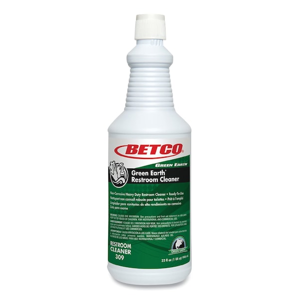 Limpiador para baños Betco Green Earth RTU, aroma a menta fresca, botella de 32 oz, paquete de 12 unidades - 3091200