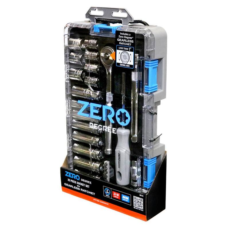 Juego de herramientas Zero Degree de 27 piezas de 1/4 de pulgada con trinquete sin engranajes - 38128