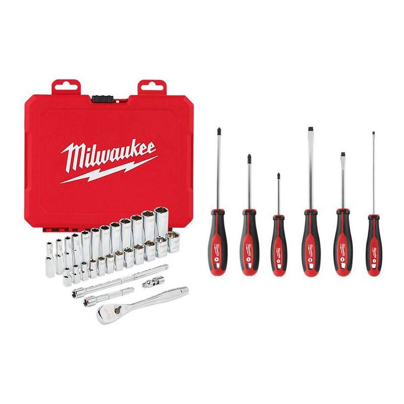 Juego de herramientas para mecánicos con carraca métrica de 1/4 de pulgada y set de destornilladores Phillips/ranurados (34 piezas) - 48-22-9504-48-22-2706 de Milwaukee